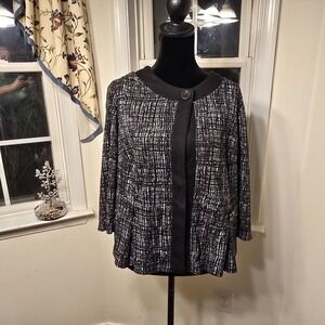 KSL Karin Stevens Black White Textured Open Front Blazer Jacket 18W